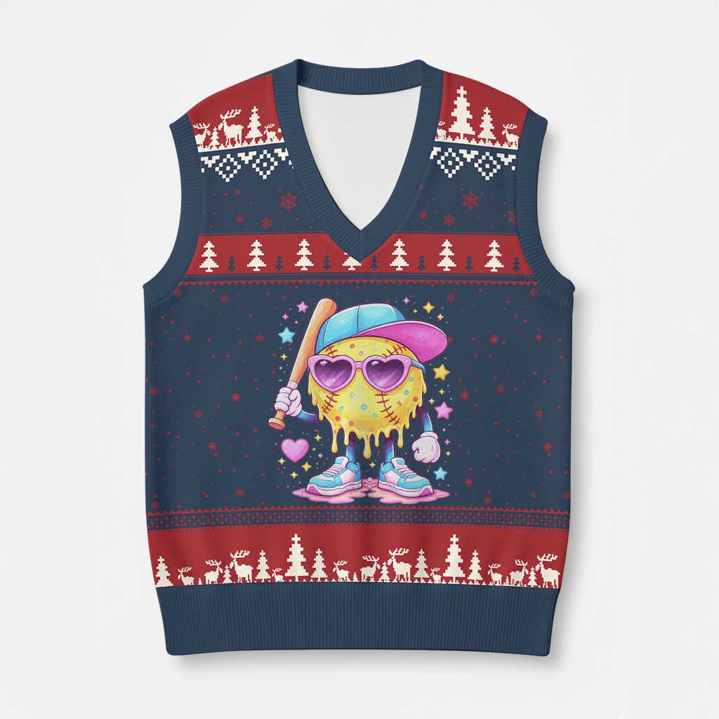 Funny Softball Drip V-Neck Knit Sweater Vest Ice Cream Sprinkles Softball Girls Kid