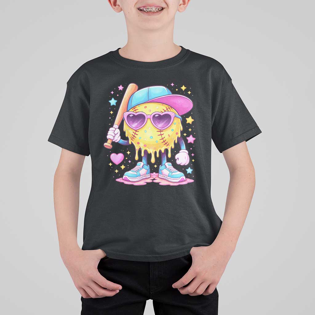 Funny Softball Drip T Shirt For Kid Ice Cream Sprinkles Softball Girls Kid