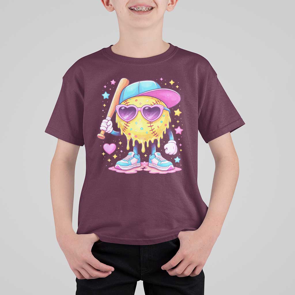 Funny Softball Drip T Shirt For Kid Ice Cream Sprinkles Softball Girls Kid