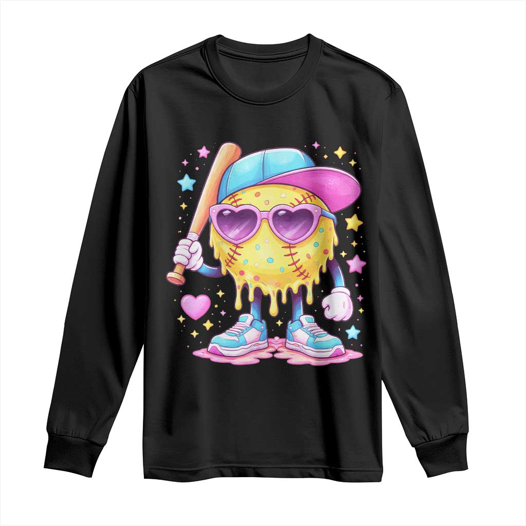 Funny Softball Drip Long Sleeve Shirt Ice Cream Sprinkles Softball Girls Kid
