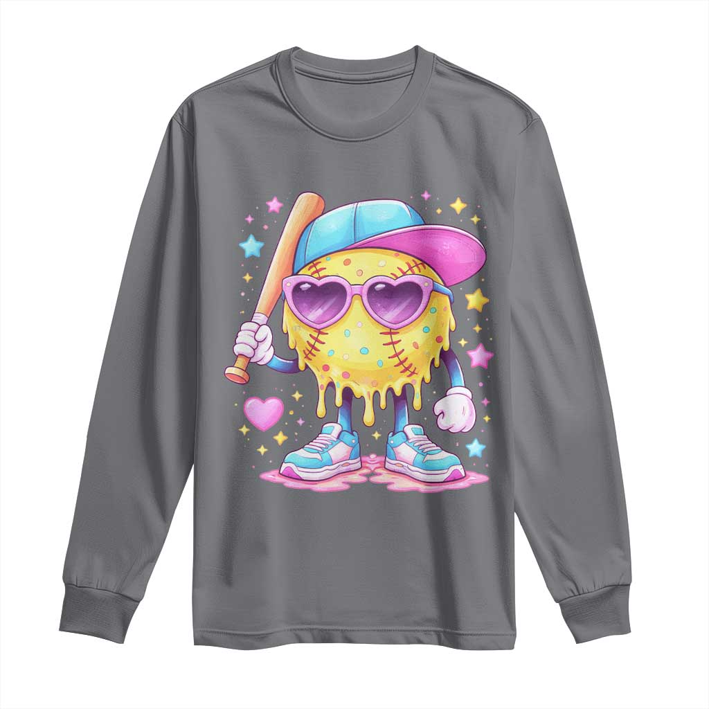Funny Softball Drip Long Sleeve Shirt Ice Cream Sprinkles Softball Girls Kid