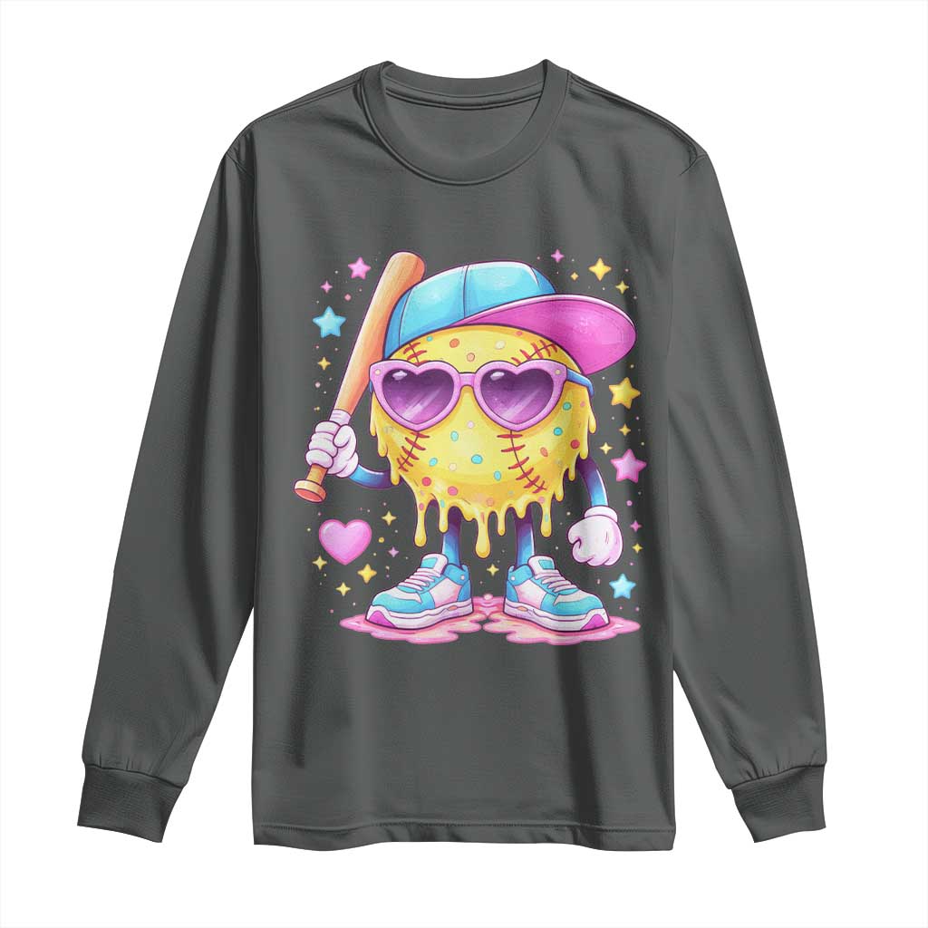 Funny Softball Drip Long Sleeve Shirt Ice Cream Sprinkles Softball Girls Kid