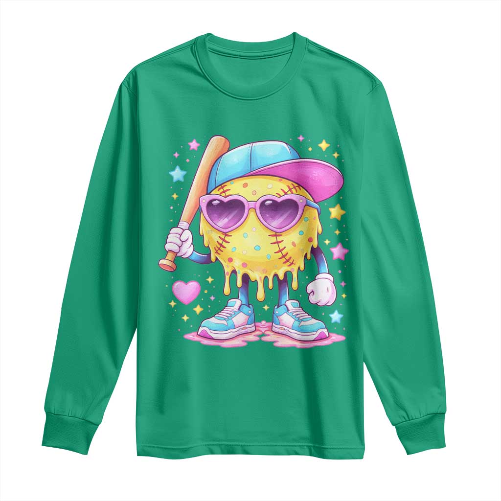 Funny Softball Drip Long Sleeve Shirt Ice Cream Sprinkles Softball Girls Kid
