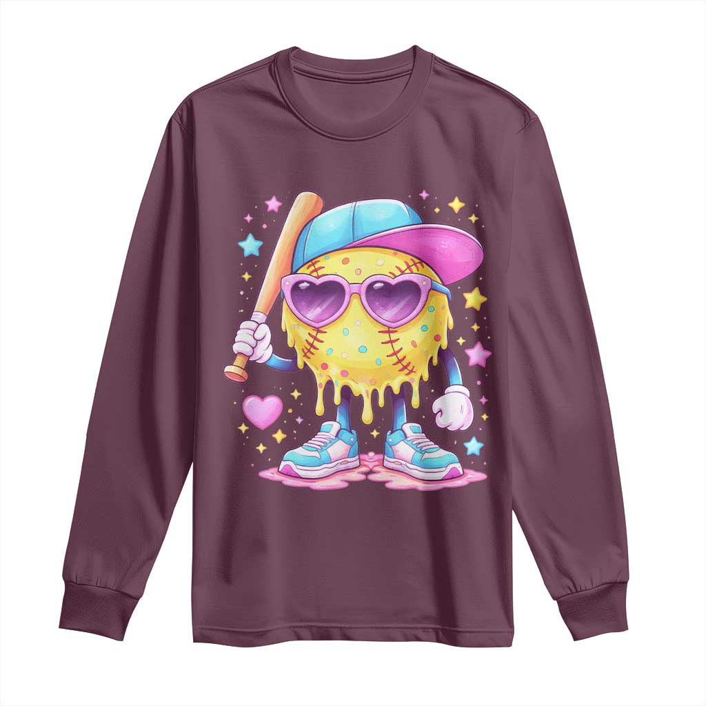 Funny Softball Drip Long Sleeve Shirt Ice Cream Sprinkles Softball Girls Kid