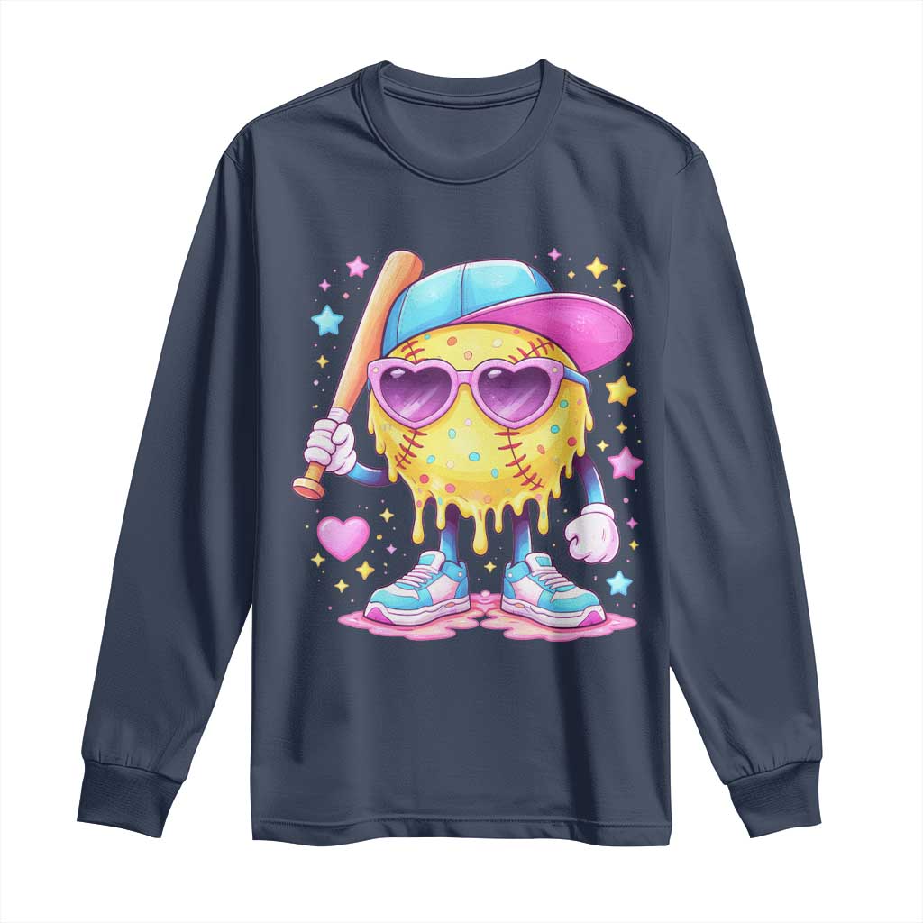 Funny Softball Drip Long Sleeve Shirt Ice Cream Sprinkles Softball Girls Kid