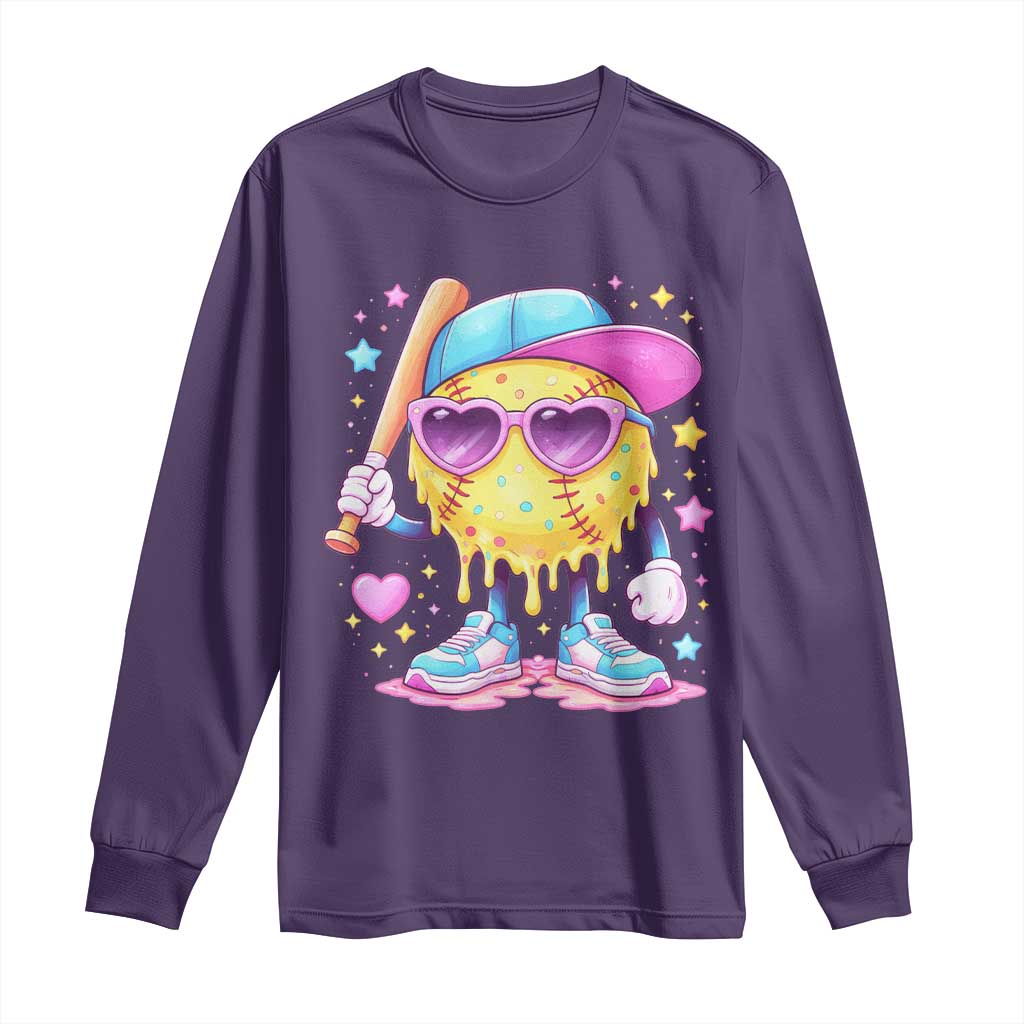 Funny Softball Drip Long Sleeve Shirt Ice Cream Sprinkles Softball Girls Kid