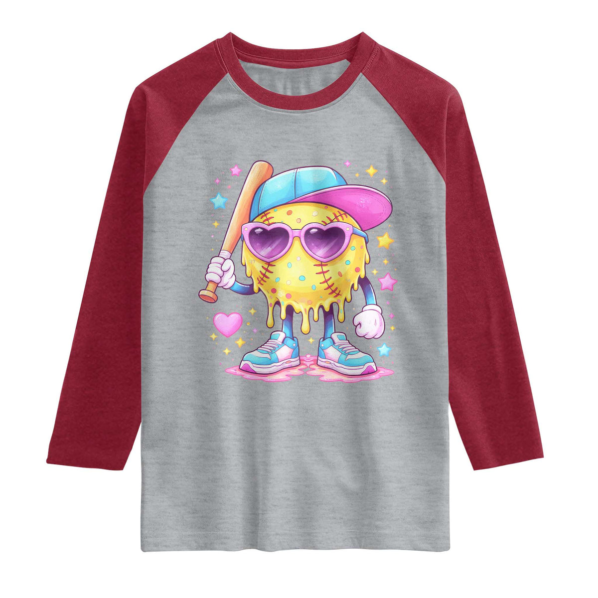Funny Softball Drip Raglan Shirt Ice Cream Sprinkles Softball Girls Kid