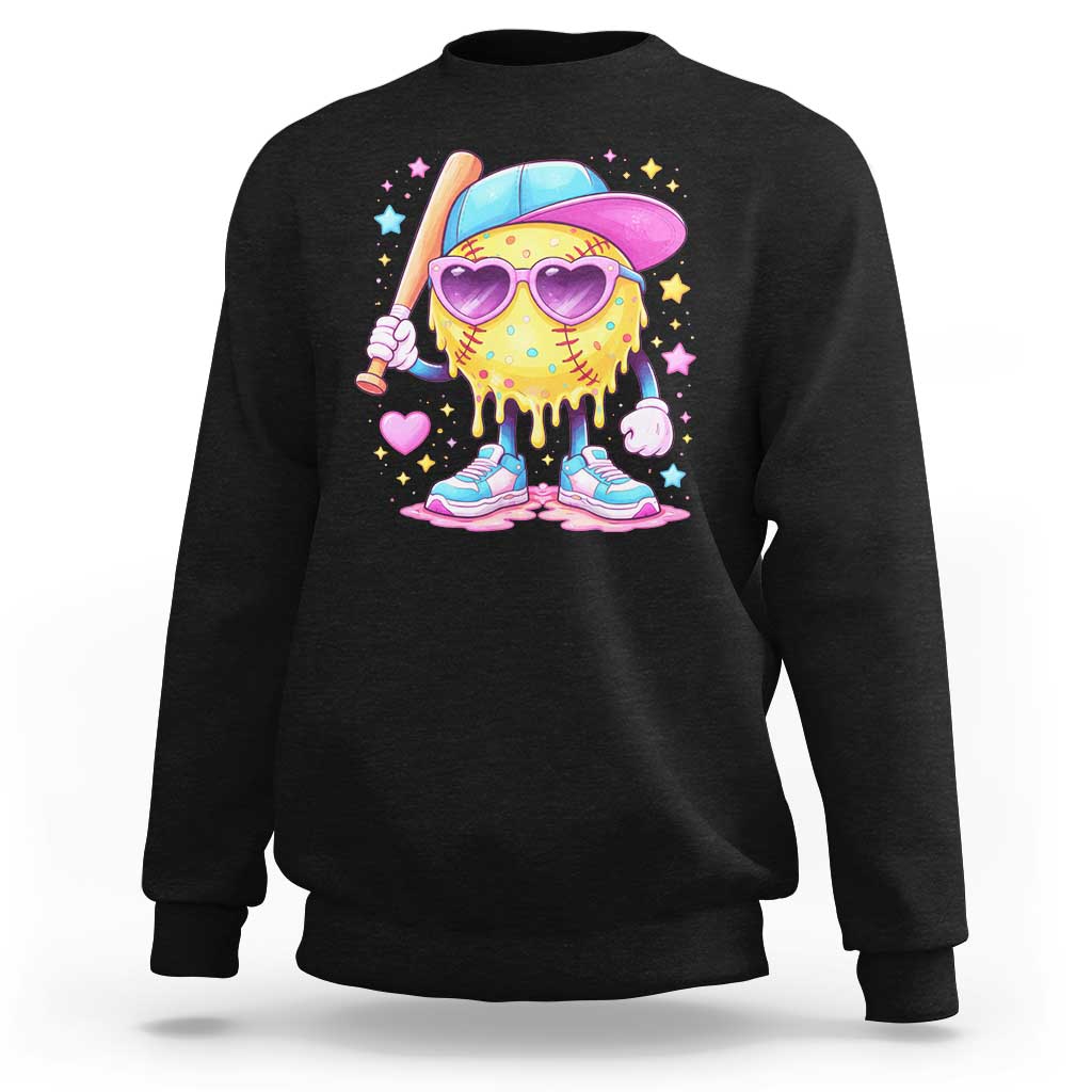 Funny Softball Drip Sweatshirt Ice Cream Sprinkles Softball Girls Kid