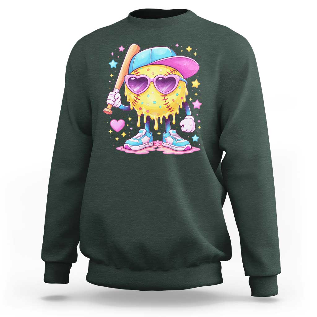 Funny Softball Drip Sweatshirt Ice Cream Sprinkles Softball Girls Kid