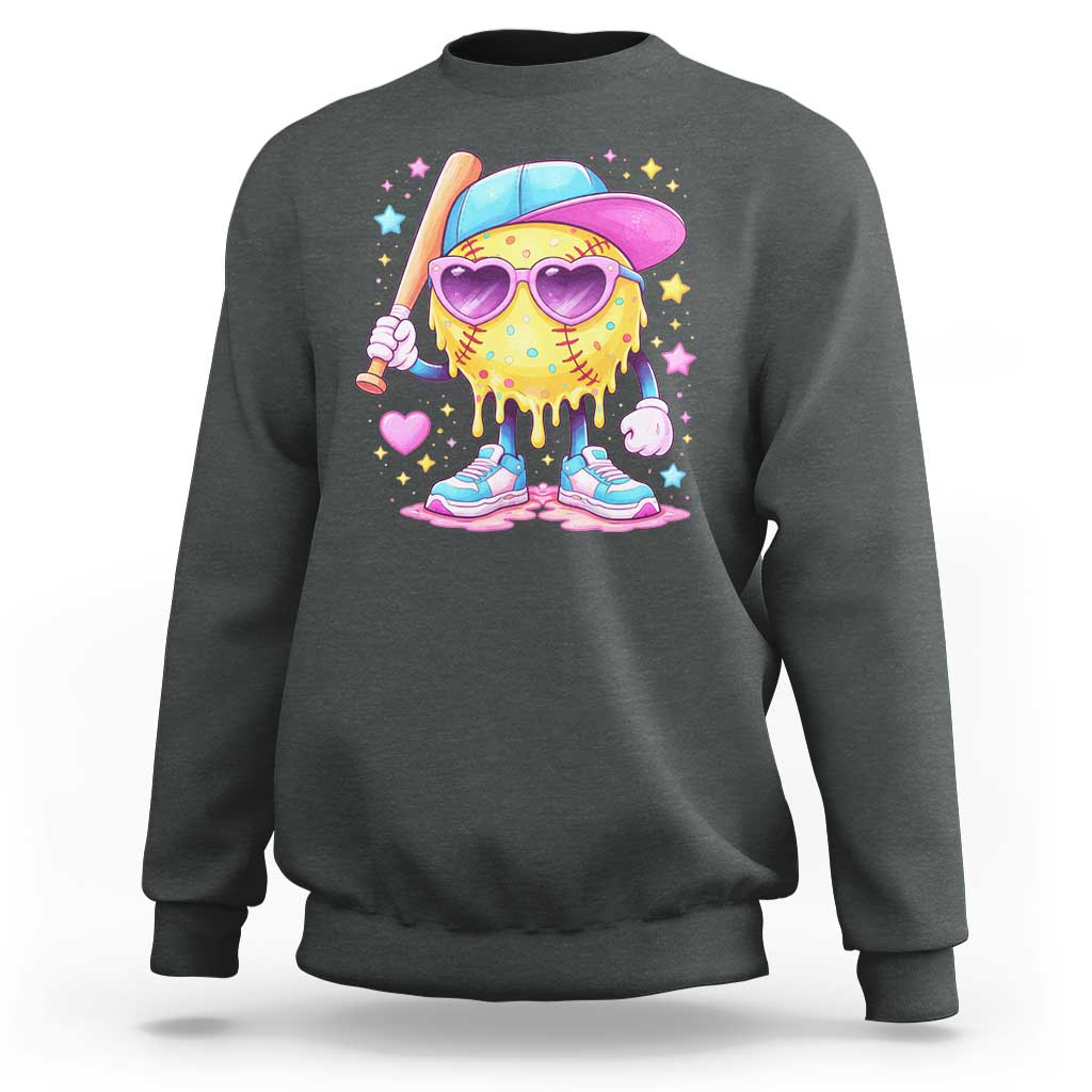 Funny Softball Drip Sweatshirt Ice Cream Sprinkles Softball Girls Kid