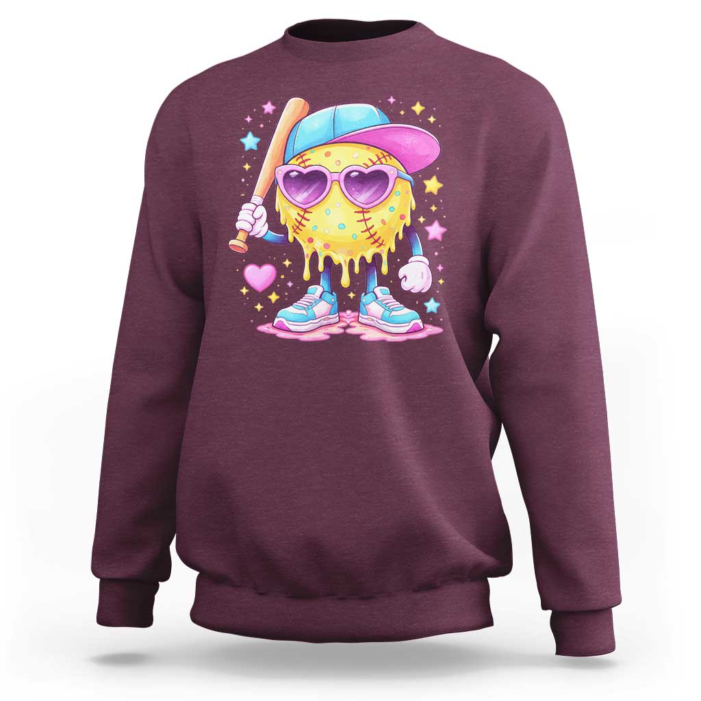 Funny Softball Drip Sweatshirt Ice Cream Sprinkles Softball Girls Kid