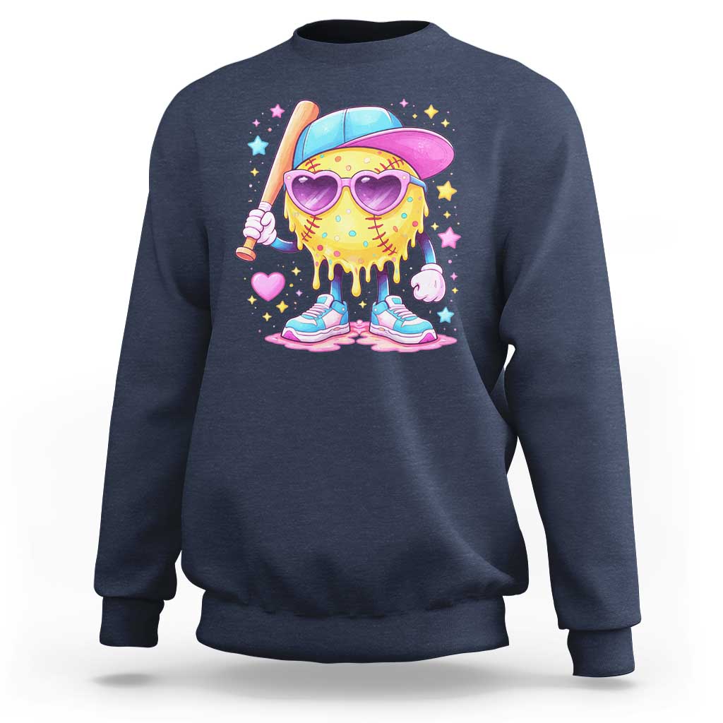 Funny Softball Drip Sweatshirt Ice Cream Sprinkles Softball Girls Kid