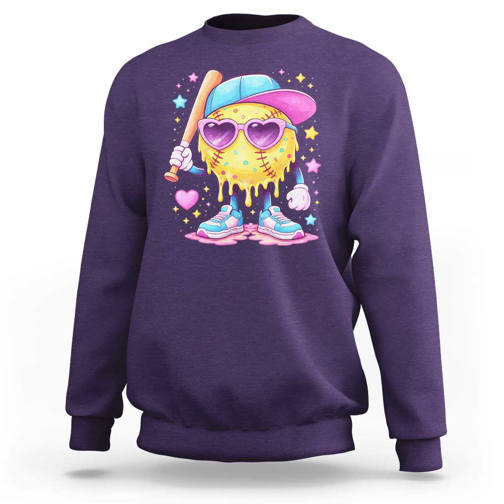 Funny Softball Drip Sweatshirt Ice Cream Sprinkles Softball Girls Kid