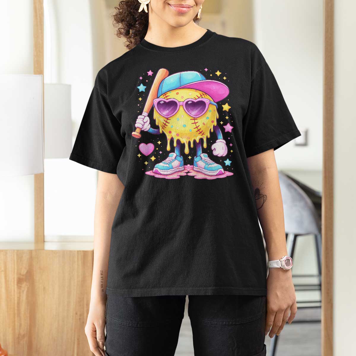 Funny Softball Drip T Shirt For Women Ice Cream Sprinkles Softball Girls Kid
