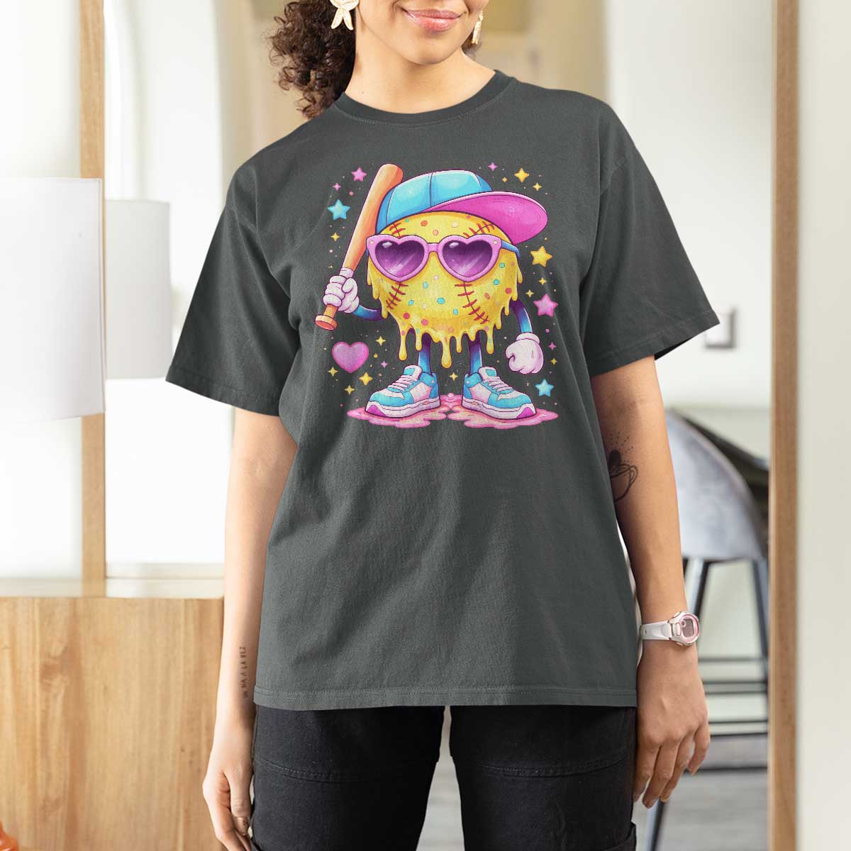Funny Softball Drip T Shirt For Women Ice Cream Sprinkles Softball Girls Kid