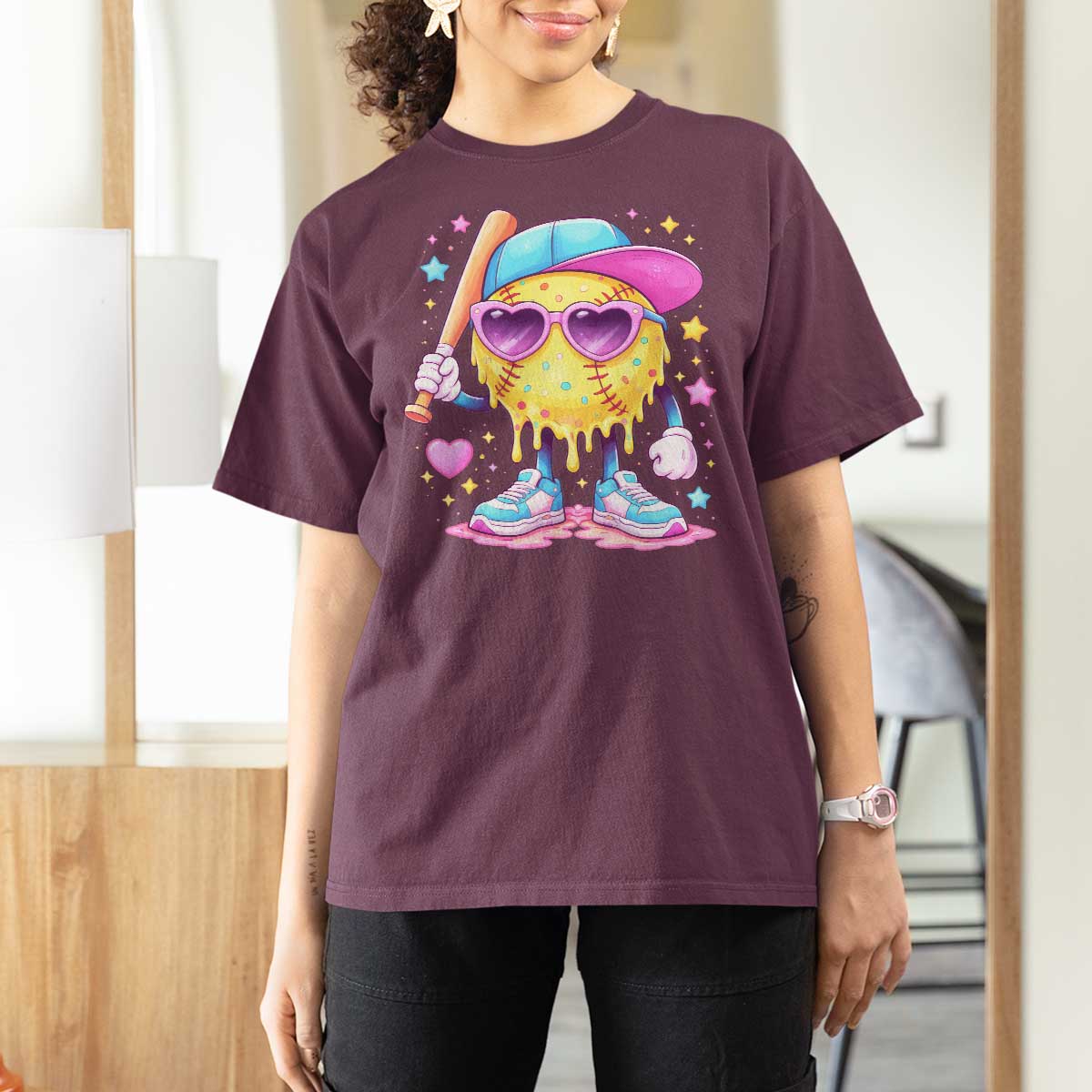 Funny Softball Drip T Shirt For Women Ice Cream Sprinkles Softball Girls Kid