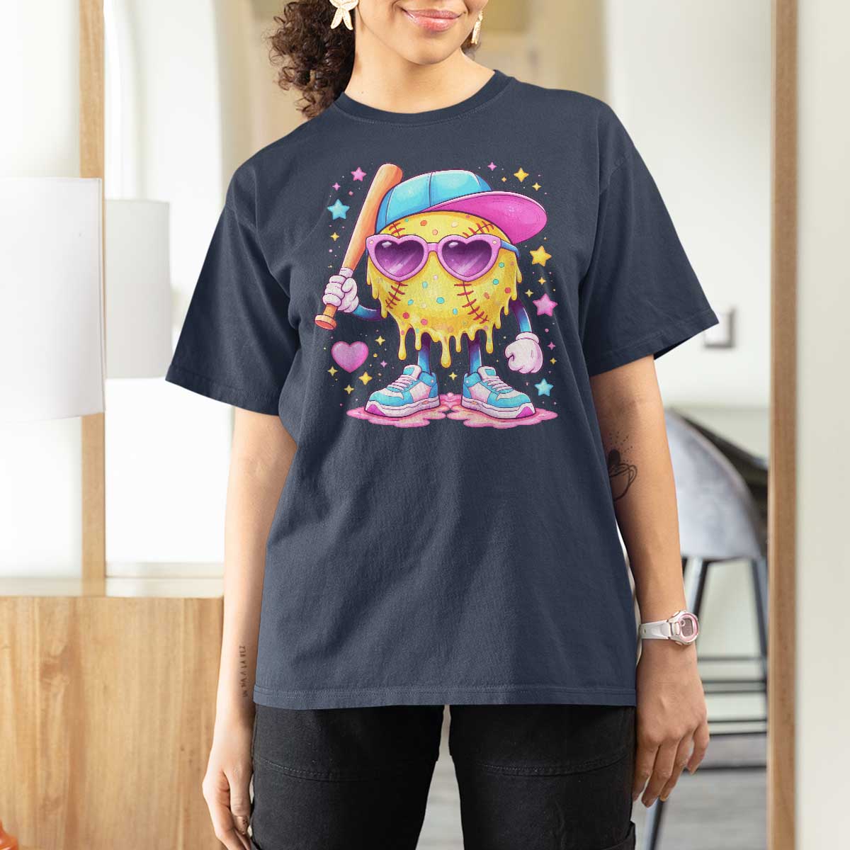Funny Softball Drip T Shirt For Women Ice Cream Sprinkles Softball Girls Kid