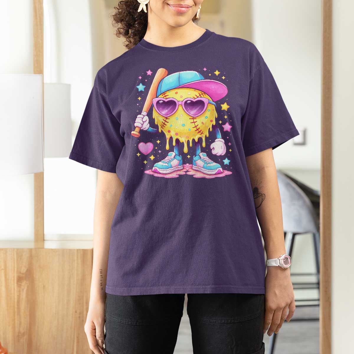 Funny Softball Drip T Shirt For Women Ice Cream Sprinkles Softball Girls Kid