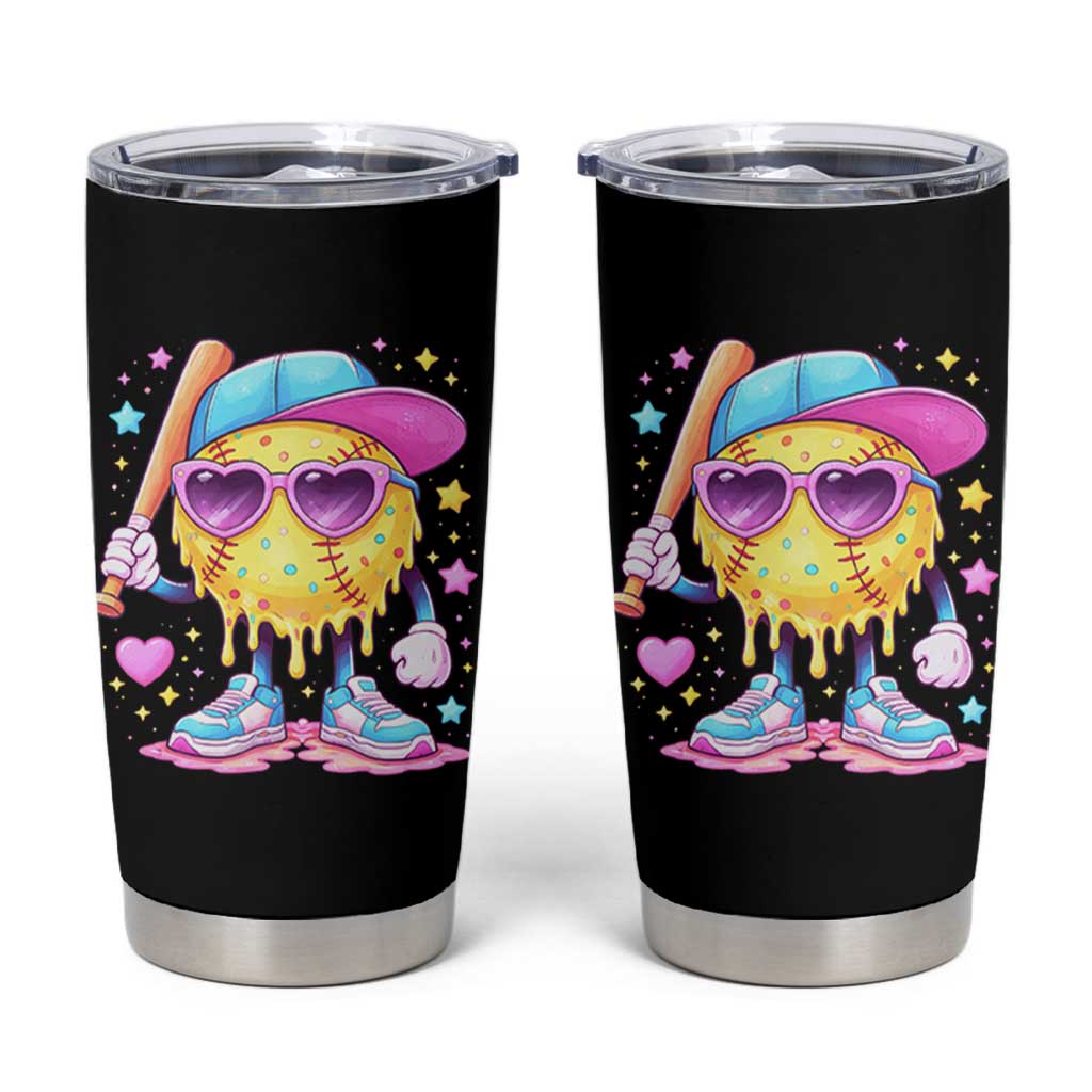 Funny Softball Drip Tumbler Cup Ice Cream Sprinkles Softball Girls Kid