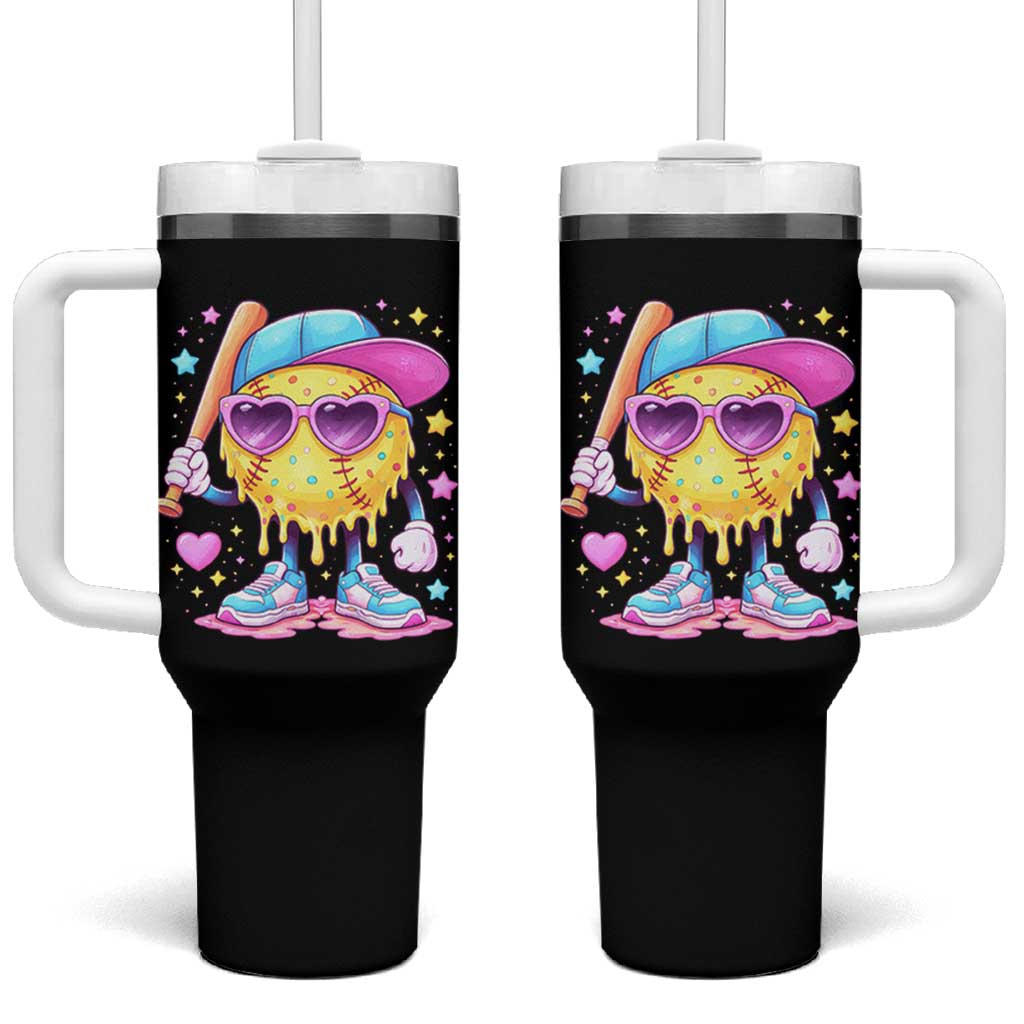 Funny Softball Drip Tumbler With Handle Ice Cream Sprinkles Softball Girls Kid