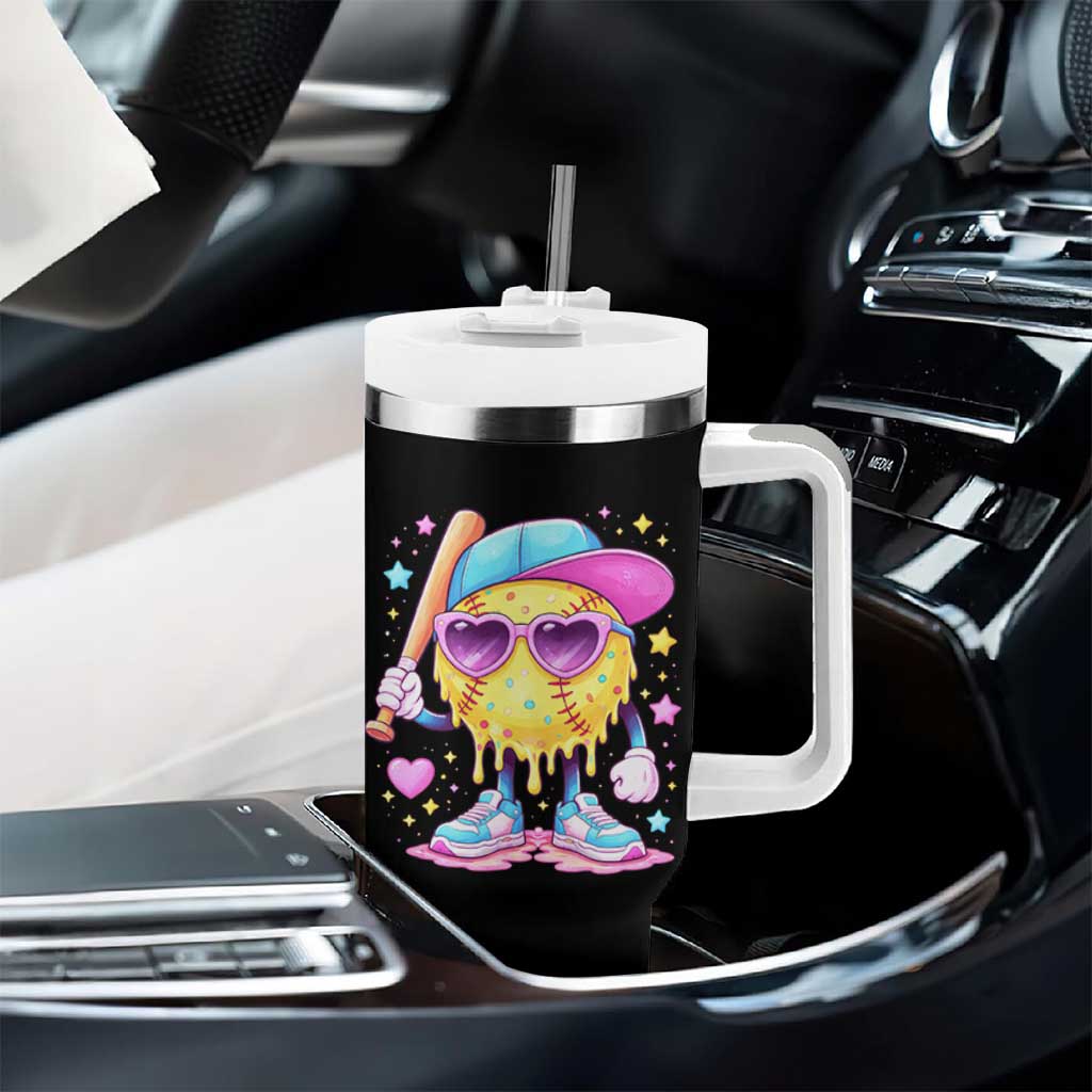 Funny Softball Drip Tumbler With Handle Ice Cream Sprinkles Softball Girls Kid