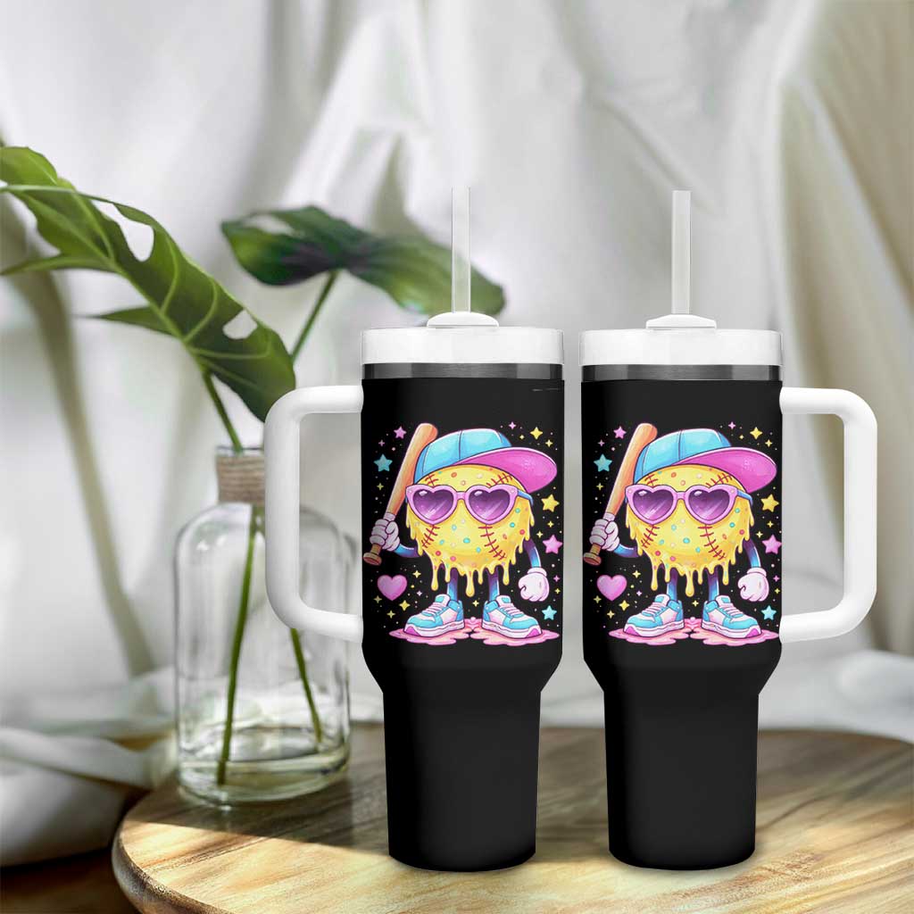 Funny Softball Drip Tumbler With Handle Ice Cream Sprinkles Softball Girls Kid