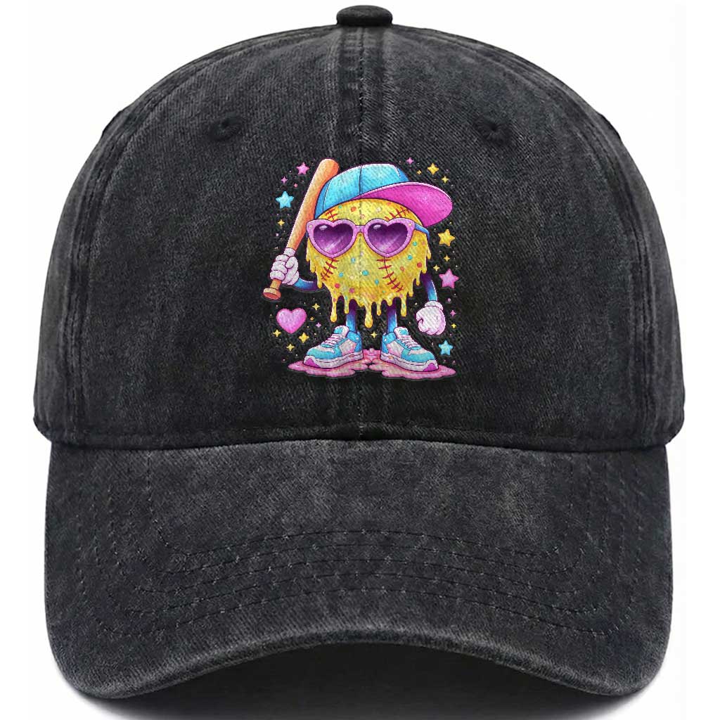 Funny Softball Drip Washed Cotton Baseball Cap Ice Cream Sprinkles Softball Girls Kid
