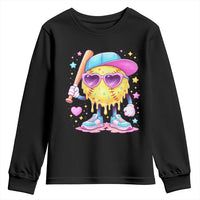 Funny Softball Drip Youth Sweatshirt Ice Cream Sprinkles Softball Girls Kid
