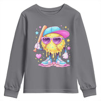 Funny Softball Drip Youth Sweatshirt Ice Cream Sprinkles Softball Girls Kid