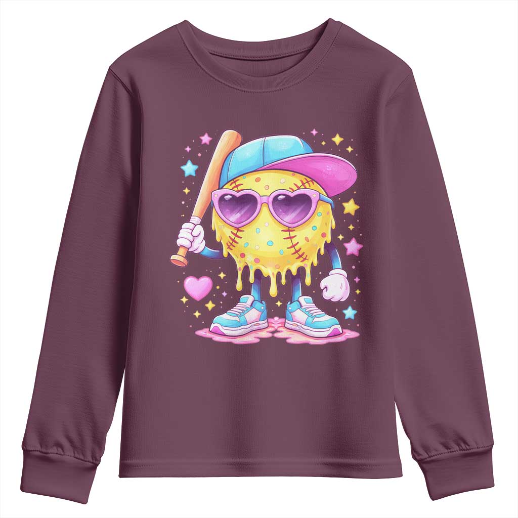 Funny Softball Drip Youth Sweatshirt Ice Cream Sprinkles Softball Girls Kid