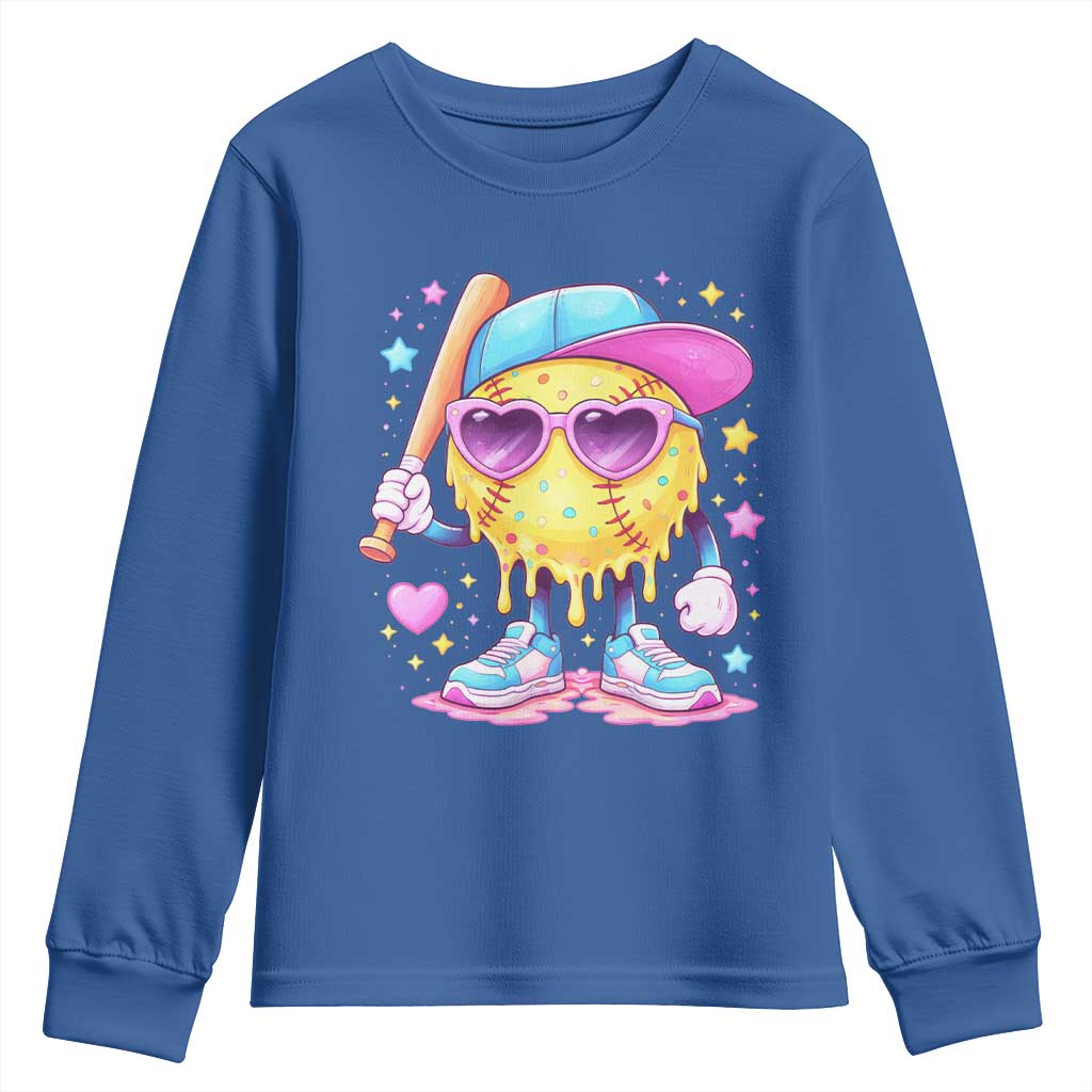 Funny Softball Drip Youth Sweatshirt Ice Cream Sprinkles Softball Girls Kid