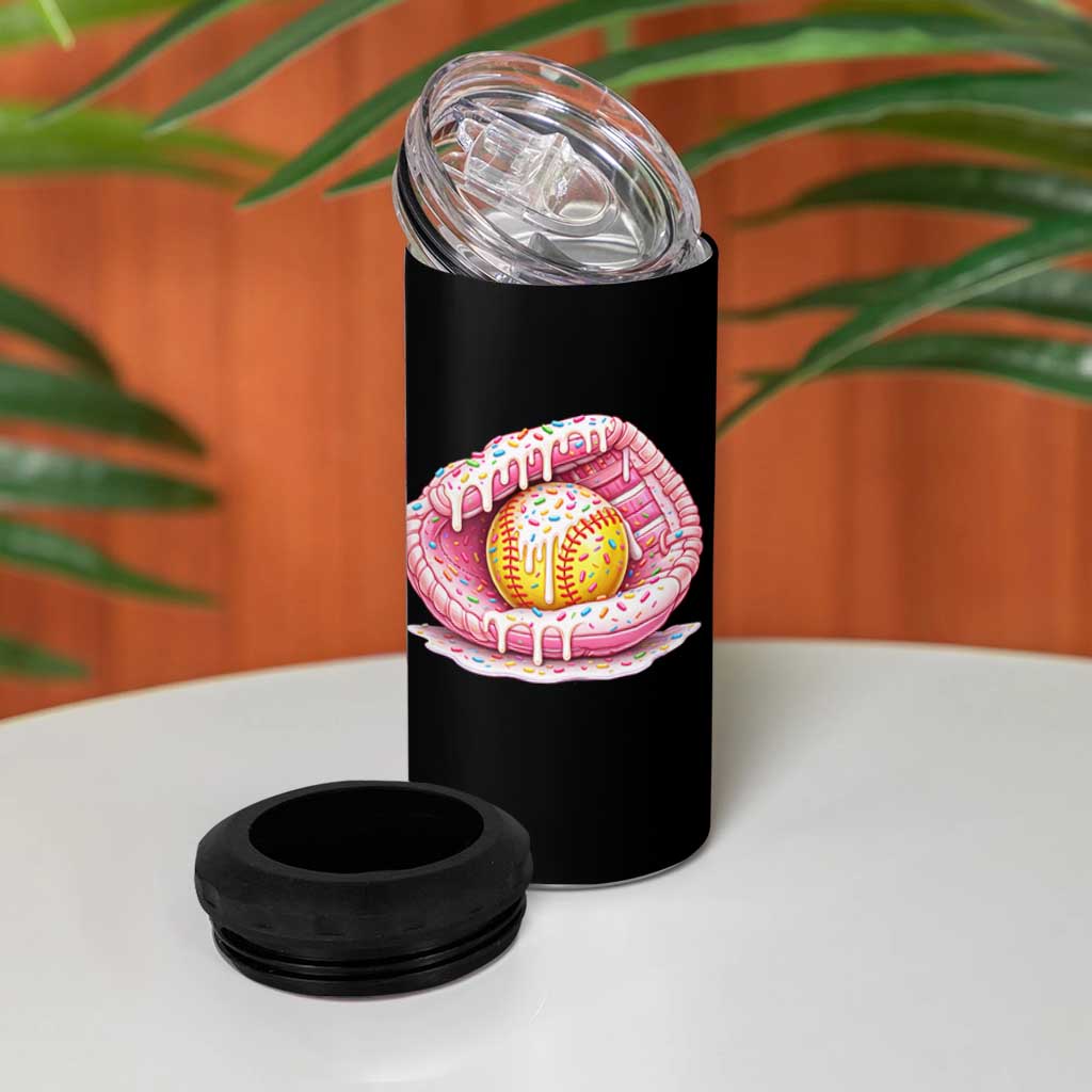 Softball Drip 4 in 1 Can Cooler Tumbler Ice Cream Sprinkles Softball Glove Girls Kid