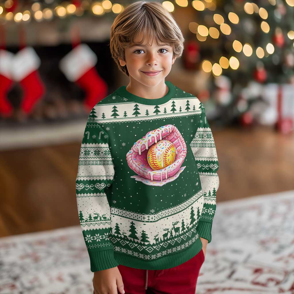 Softball Drip Ugly Christmas Sweater Ice Cream Sprinkles Softball Glove Girls Kid