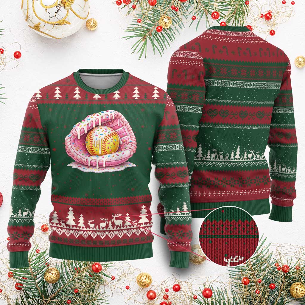 Softball Drip Ugly Christmas Sweater Ice Cream Sprinkles Softball Glove Girls Kid