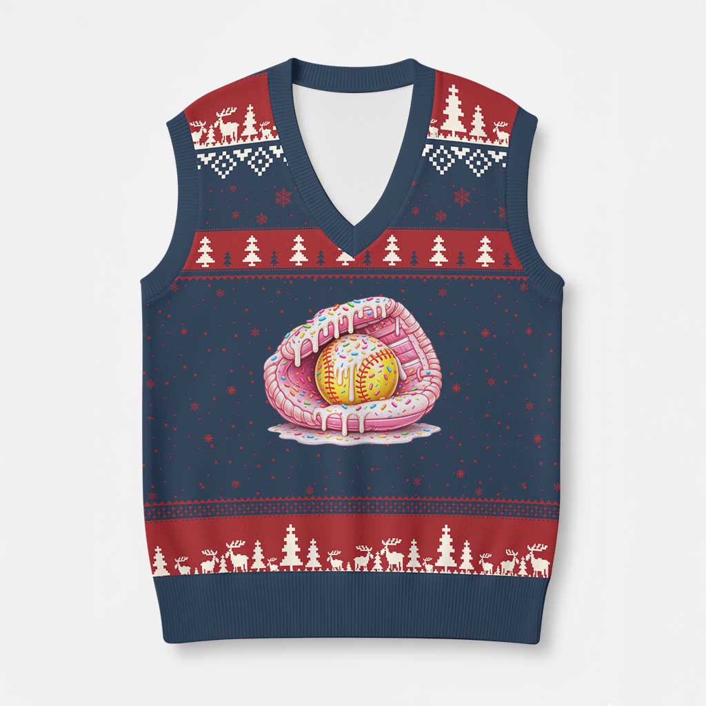 Softball Drip V-Neck Knit Sweater Vest Ice Cream Sprinkles Softball Glove Girls Kid