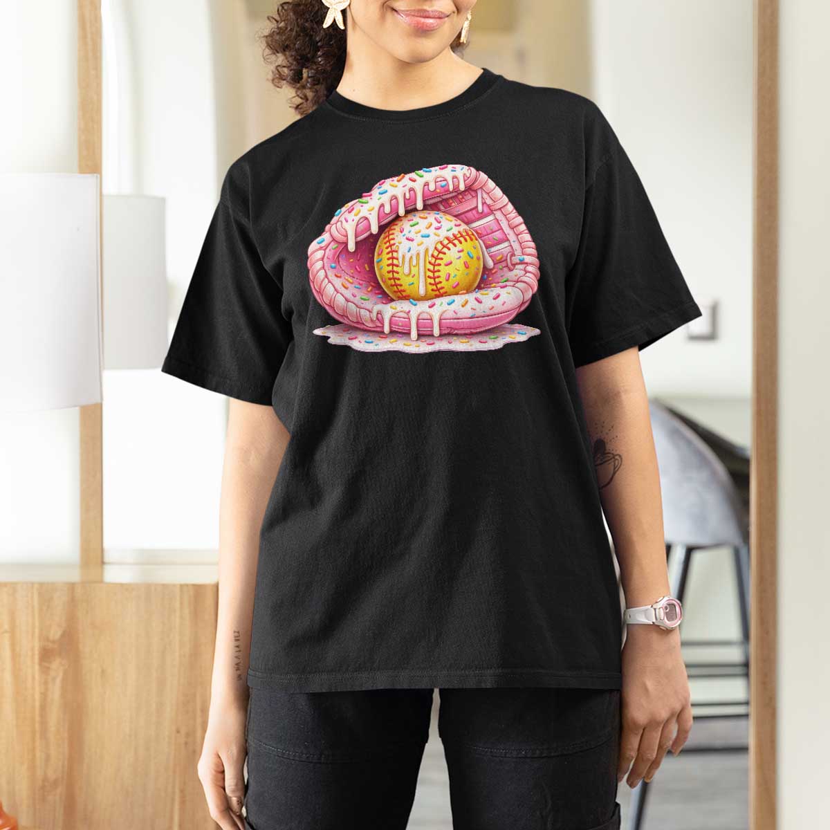 Softball Drip T Shirt For Women Ice Cream Sprinkles Softball Glove Girls Kid