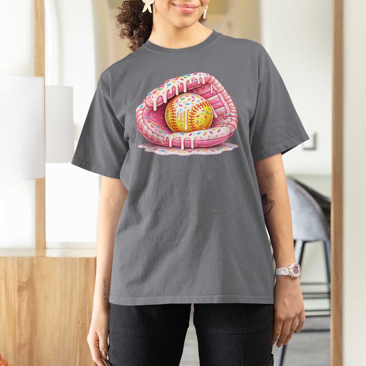 Softball Drip T Shirt For Women Ice Cream Sprinkles Softball Glove Girls Kid