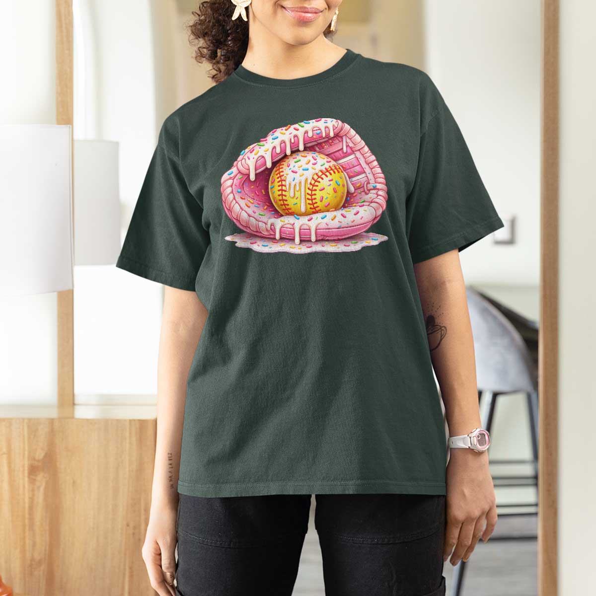 Softball Drip T Shirt For Women Ice Cream Sprinkles Softball Glove Girls Kid