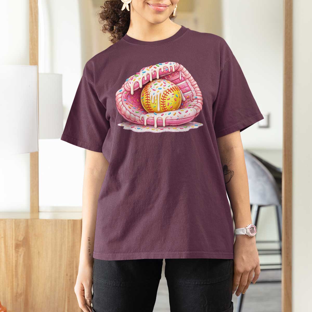 Softball Drip T Shirt For Women Ice Cream Sprinkles Softball Glove Girls Kid