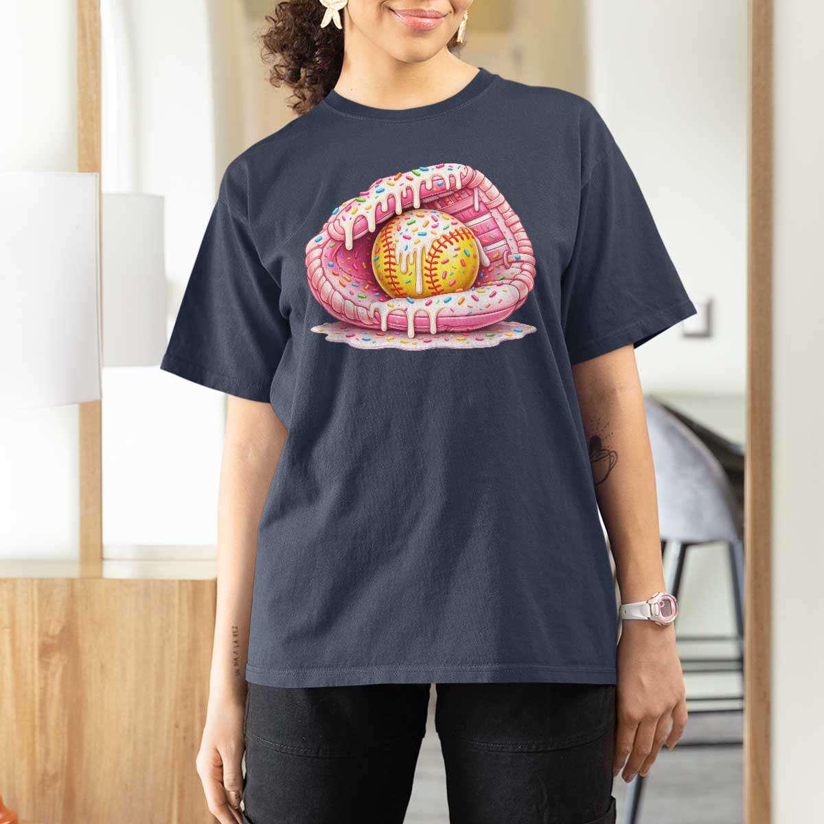 Softball Drip T Shirt For Women Ice Cream Sprinkles Softball Glove Girls Kid