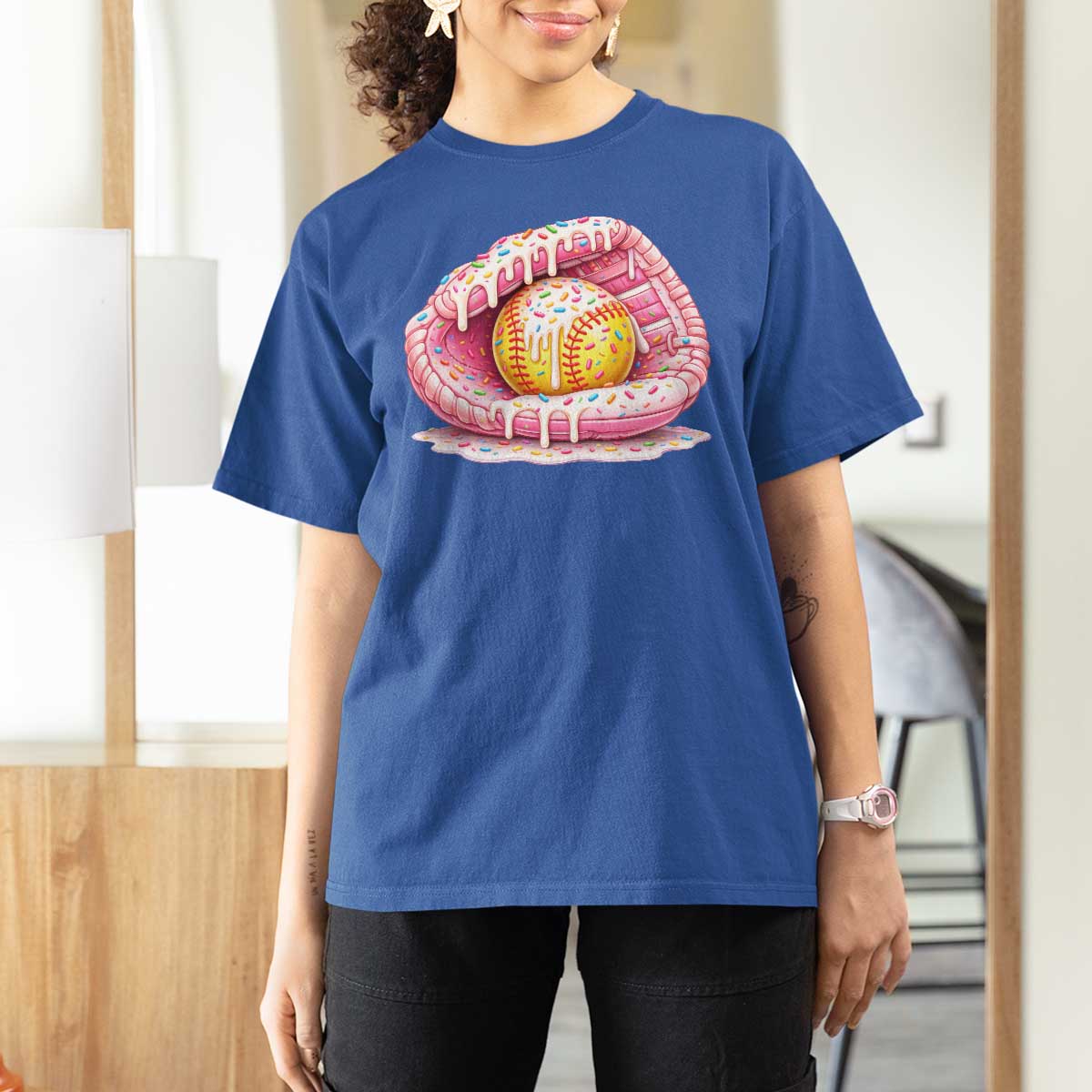 Softball Drip T Shirt For Women Ice Cream Sprinkles Softball Glove Girls Kid