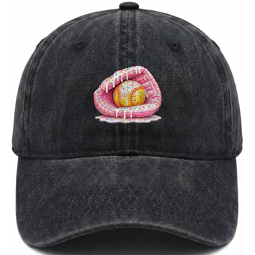 Softball Drip Washed Cotton Baseball Cap Ice Cream Sprinkles Softball Glove Girls Kid