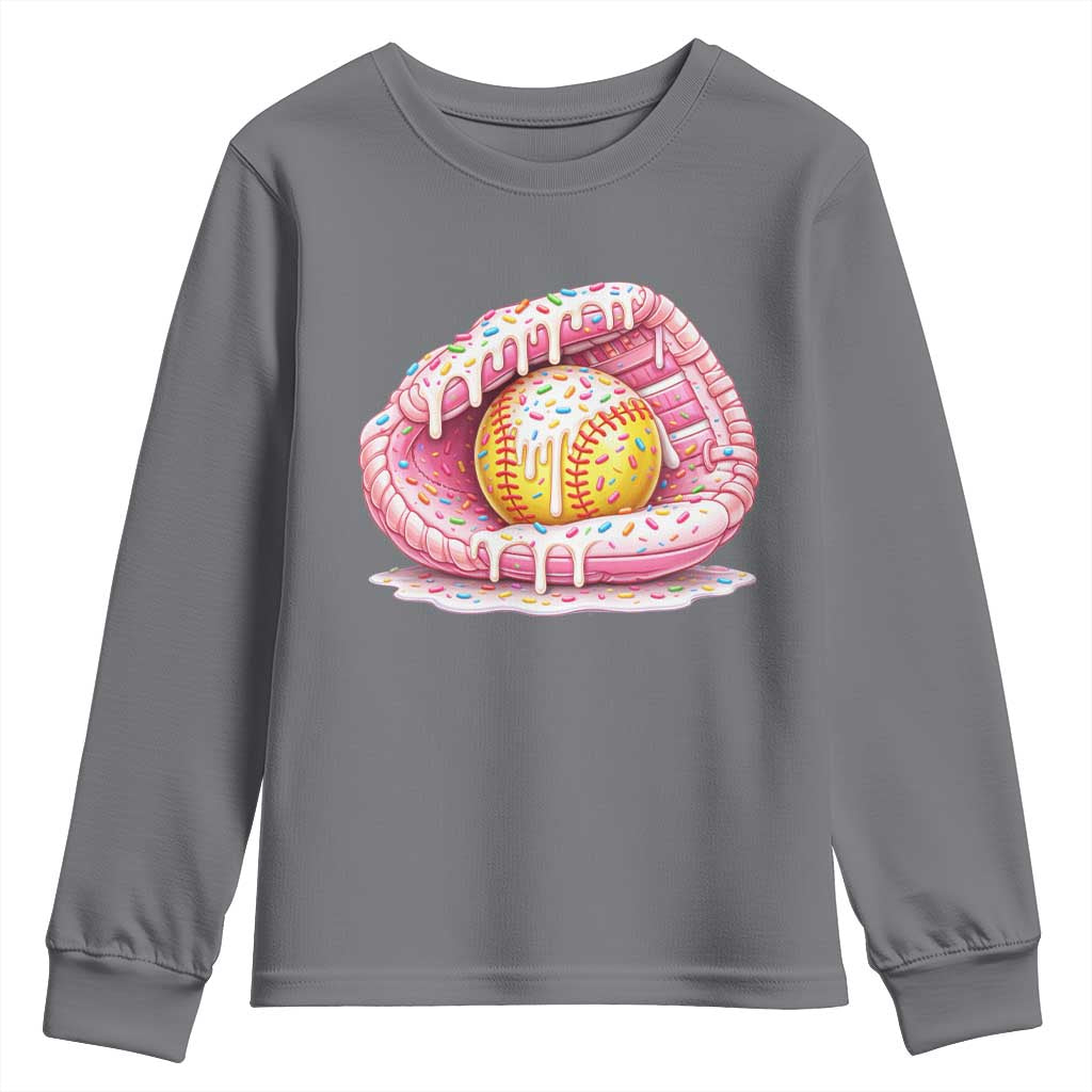 Softball Drip Youth Sweatshirt Ice Cream Sprinkles Softball Glove Girls Kid