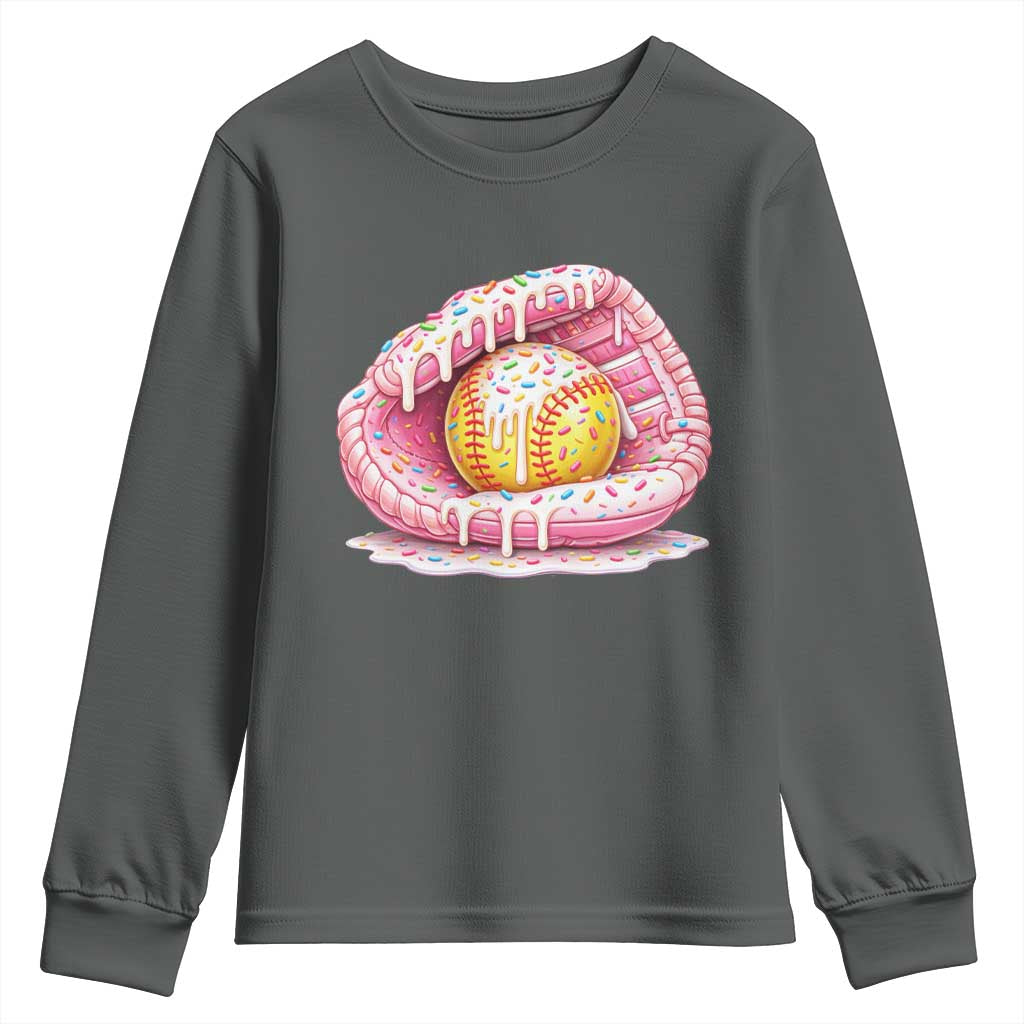 Softball Drip Youth Sweatshirt Ice Cream Sprinkles Softball Glove Girls Kid
