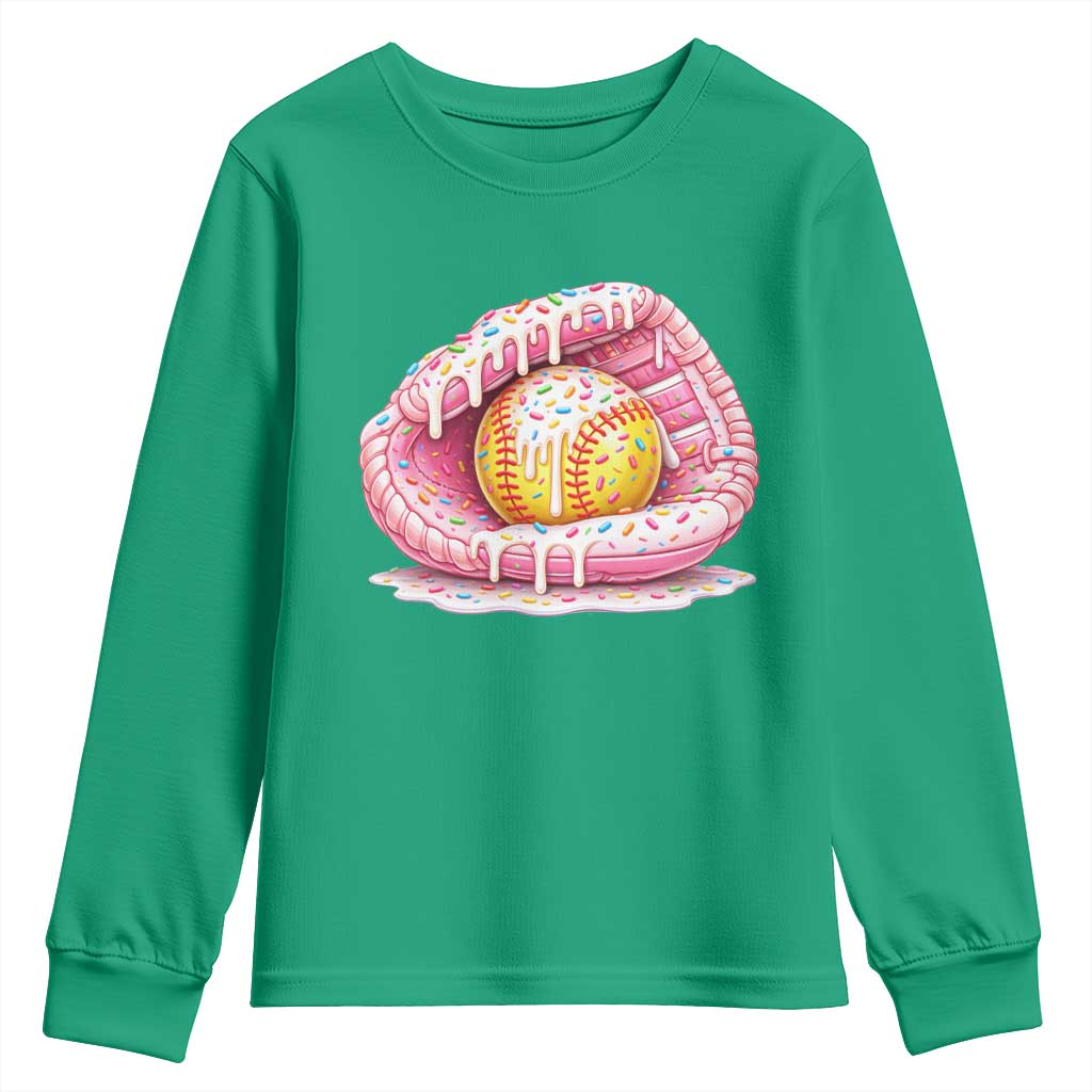 Softball Drip Youth Sweatshirt Ice Cream Sprinkles Softball Glove Girls Kid