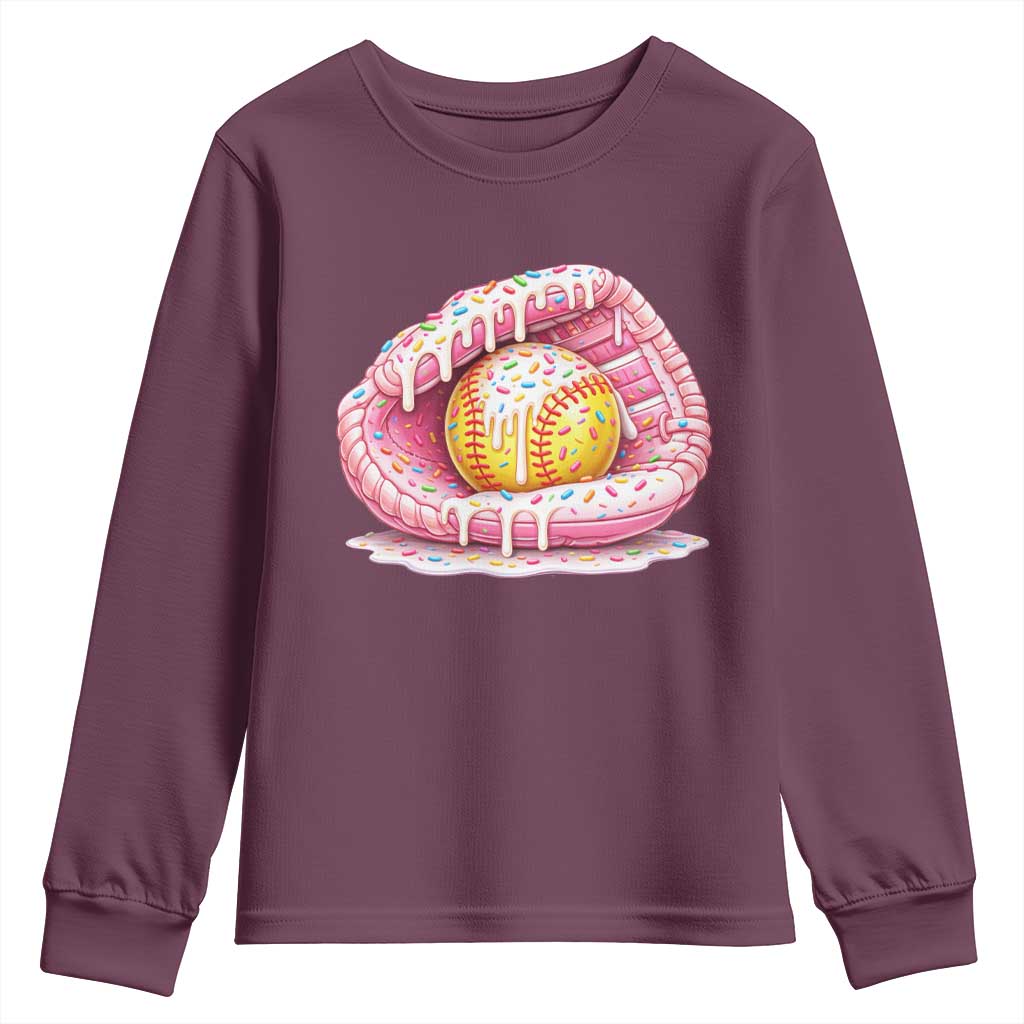 Softball Drip Youth Sweatshirt Ice Cream Sprinkles Softball Glove Girls Kid