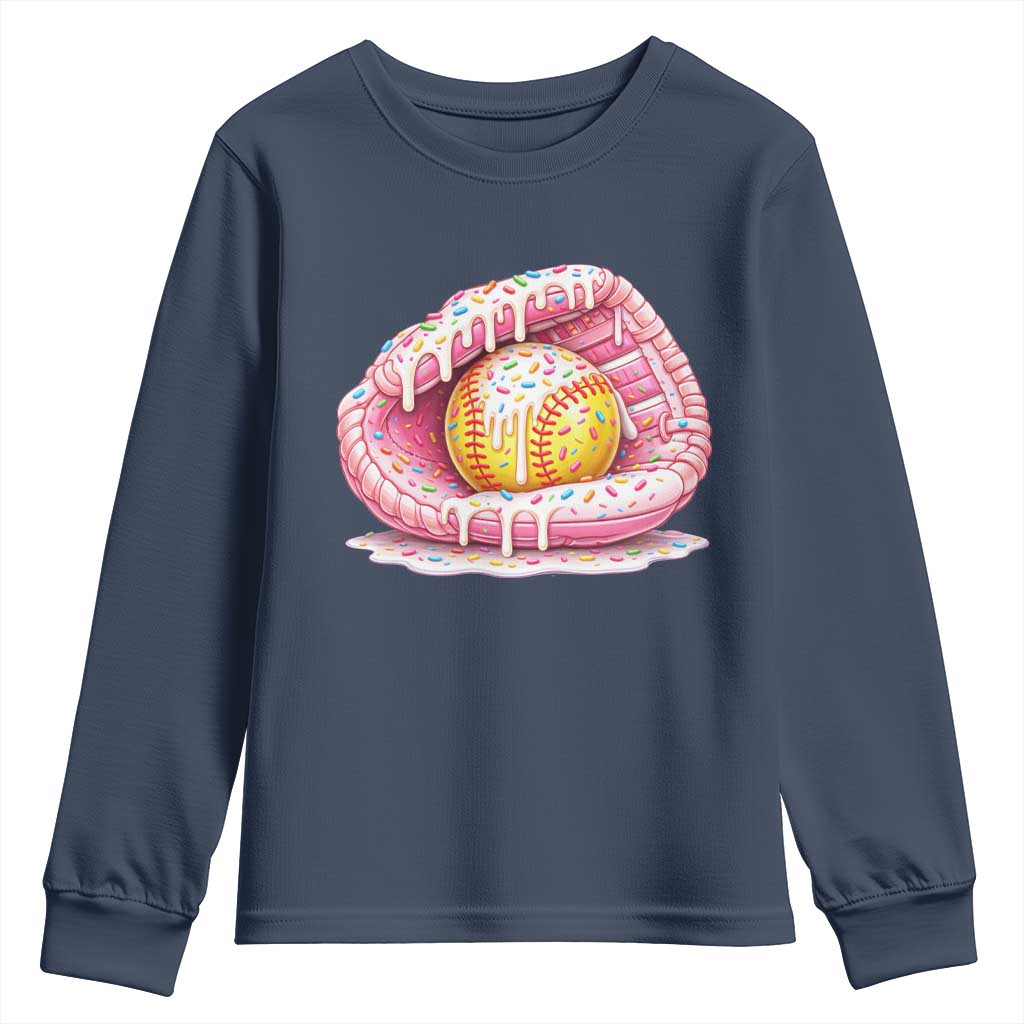 Softball Drip Youth Sweatshirt Ice Cream Sprinkles Softball Glove Girls Kid