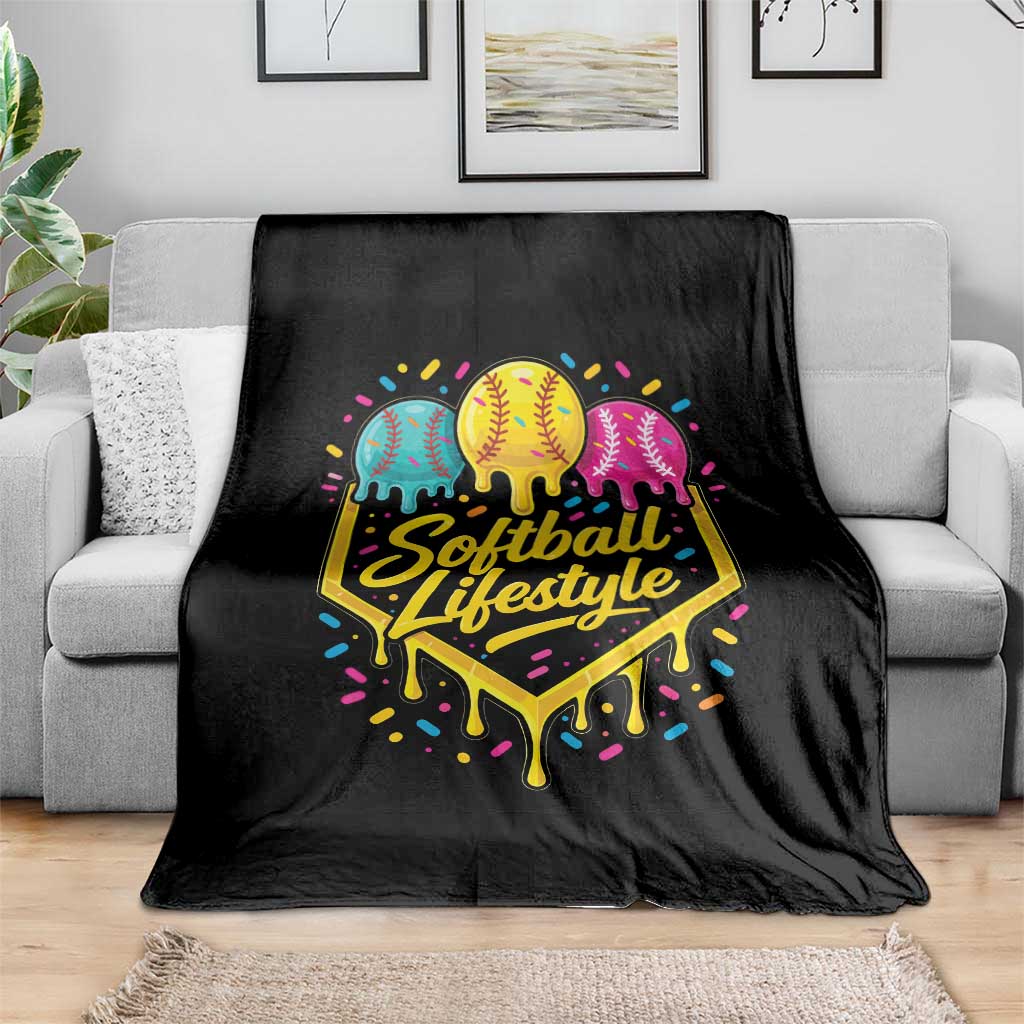Softball Drip Throw Blanket Ice Cream Sprinkles Softball Life Style