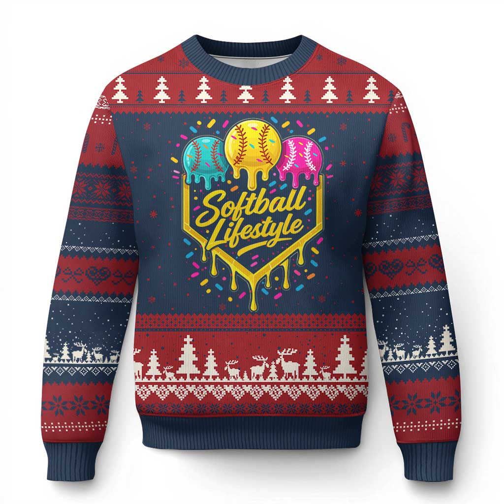 Softball Drip Ugly Christmas Sweater Ice Cream Sprinkles Softball Life Style