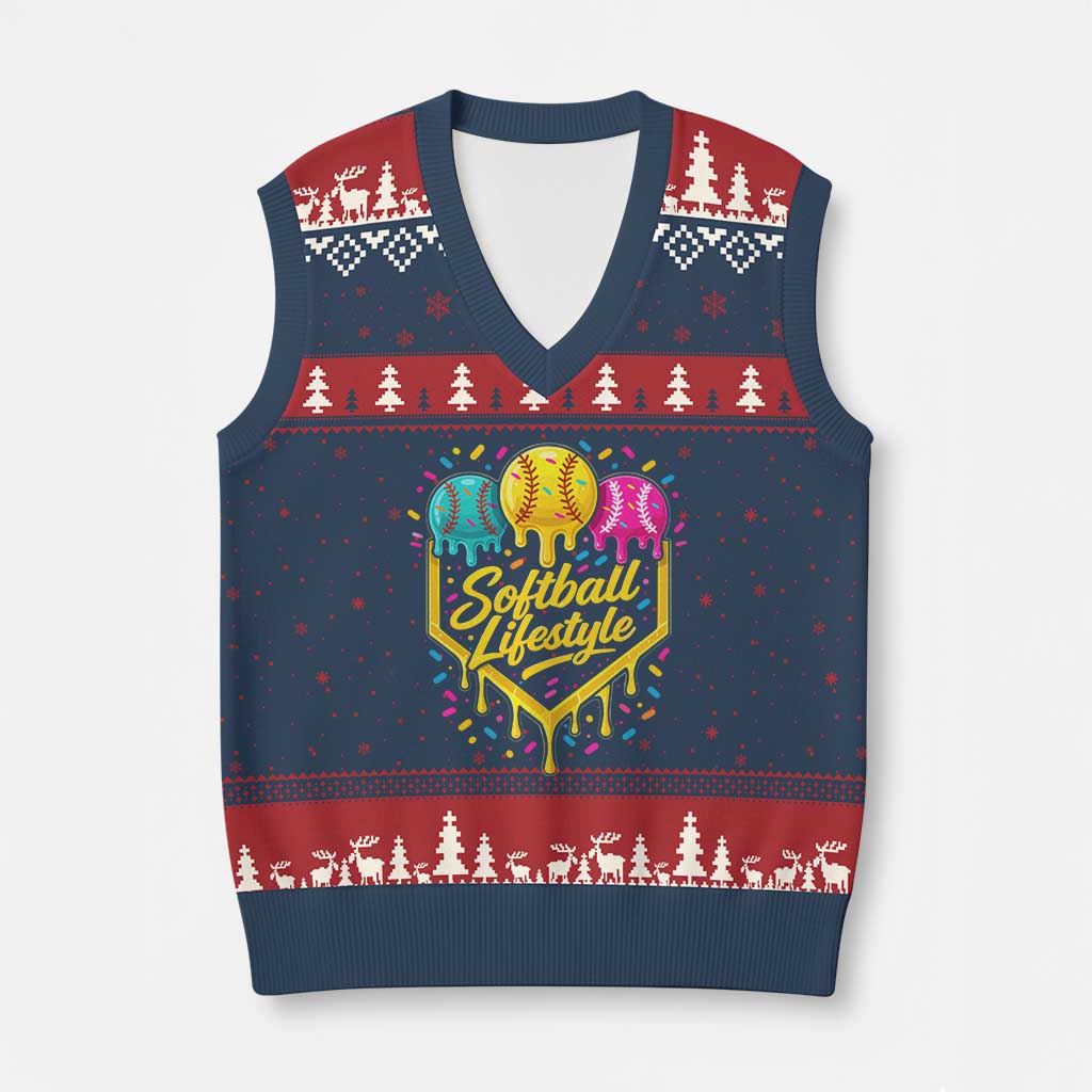 Softball Drip V-Neck Knit Sweater Vest Ice Cream Sprinkles Softball Life Style